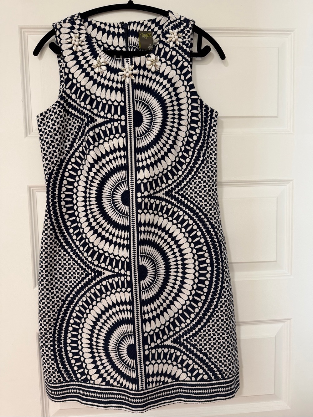 Taylor Black and White Mini Dress with Geometric Border Print